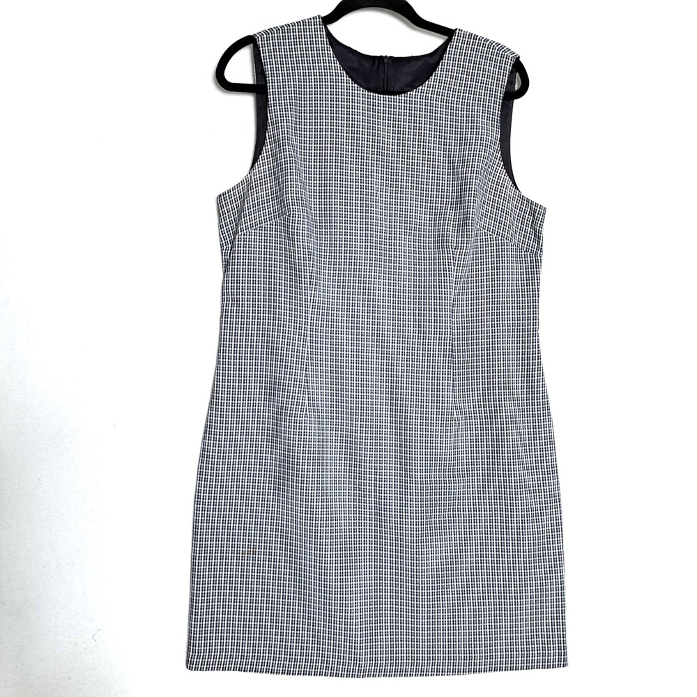 Laundry Shelli Segal 14 Black White Linen Cotton FLAWED Shift Dress Mod Check